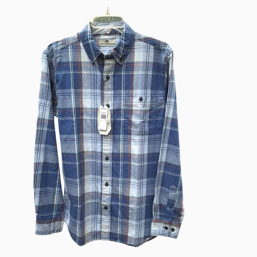 NEW Weatherproof Brand Men's Plaid Blue White Button Up Shirt‎ - Size Small